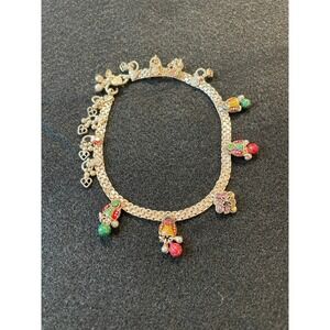 Tribal Payal Style Anklet Silver Colorful Dangles Heart Charms Boho Foot Jewelry